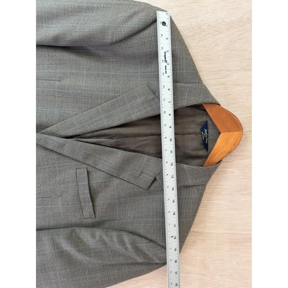 Joseph & Feiss Gold Mens 46R Wool Suit Jacket Grey Glen Plaid Blazer 2-Button